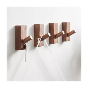 Lntyq - porte manteau mural bois,crochet mural adhesif,patères porte manteaux pour entrée,patere enfant,patere murale (Rectangle Noyer Noir-4P)
