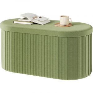 Woltu - Banc de Rangement en Velours,Tabouret Pouf Pliable, Ottoman Coffre de Rangement de 76L, Ovale, Couvercle Amovible, 76x38x38 cm, Vert