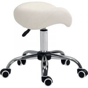 Tabouret &agrave; roulettes, tabouret de massage avec hauteur r&eacute;glable 49-61 cm et selle ergonomique, chaise de travail &agrave; roulettes pivotant 360&deg;, pour