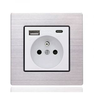 Elle - Panneau de prises françaises Type-c+USB16A Type 86, nombre de prises : 2 trous, nombre de ports usb : 1, nombre de ports type-c : 1, sûr et