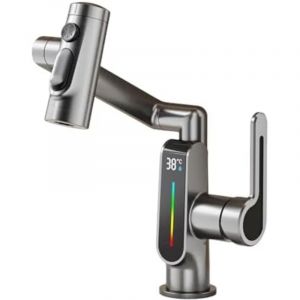 Robinet de Lavabo LED 3 Couleurs &ndash; Mitigeur Design &agrave; 5 Modes & Rotation 360&deg; &ndash; Installation Pont ou Murale &ndash; Pour Salle de Bain Moderne