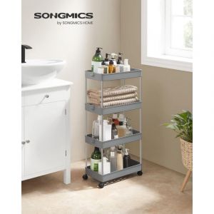 Desserte à roulettes, Chariot de Rangement, Étagère Roulante, 4 Niveaux, Gain de Place, pour Salle de Bain, Cuisine, Bureau, 40 x 22 x 86 cm, Gris