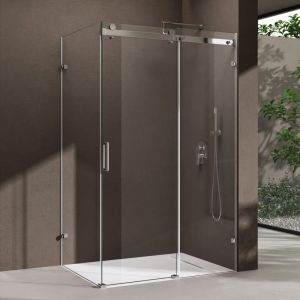 Cabine de douche rectangulaire avec porte coulissante 90x120x195cm Paroi de douche an angle Ravenna17-2 en verre transparent avec receveur de douche