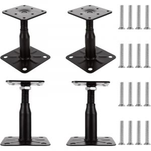 Lot de 4 Pied de Poteau Reglable 100 &agrave; 150 MM Support de Poteau Reglable Support Poteau Bois Galvanis&eacute; avec Vis 75 x 95 mm Embase Pied de Poteau