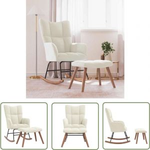 The Living Store - Chaise à bascule avec repose-pied Blanc crème Velours - Fauteuil Relaxant - Chaise Balançoire - Chaise Lounge - Mobilier De Salon