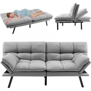 Relax4life - Canap&eacute;-lit Convertible 5-en-1 avec Dossier R&eacute;glables &agrave; 3 Niveaux Accoudoirs R&eacute;glables &agrave; 5 Niveaux Pieds en M&eacute;tal, Canap&eacute;-Lit Moderne &agrave;