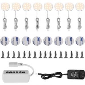 Lampe Sous Meuble LED Eclairage Sous Placard Vitrine Spot Encastrable 16W pour Placard Meuble Cabinet Cuisine Blanc Chaud 3000K (Lot de 8) [Classe