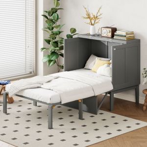 Lit adulte, lit enfant, lit pliant, sommier à lattes, lit simple, gris - 90 x 200 cm