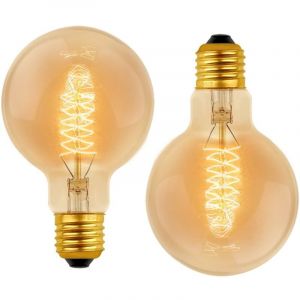 Jusch - G80 Dimmable 40W Blanc Chaud 2700K, ac 220V, Ampoules de D&eacute;coration &agrave; Incandescence R&eacute;tro E27 Spirale Tungst&egrave;ne Filament Lampe(Lot de 2)