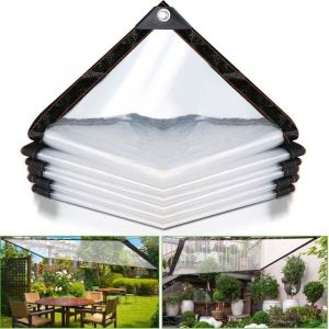 Bâche transparente armée Extérieur avec Oeillets, Bâche en Plastique PVC Bâche Imperméable Transparente Indéchirable et Coupe-Vent Bâche 2x3m