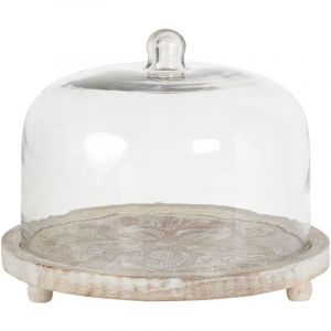 Présentoir à Gâteaux en Bois de Manguier et en Verre 29 cm avec Cloche Fajum
