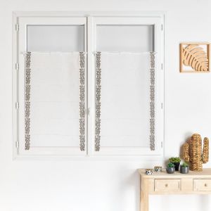 Voilage modulable brod&eacute; panth&egrave;re Blanc 70 cm