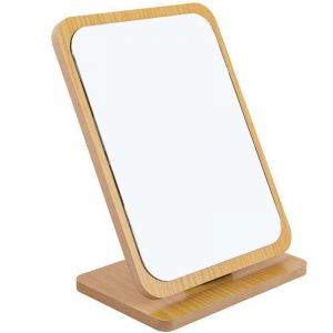 Miroir de maquillage de table pliable en bois -22x16cm, Petit miroir carr&eacute; sur pied - Miroir de maquillage portable - Miroir carr&eacute; moyen sur pied