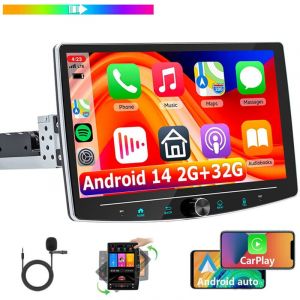 Essgoo - Autoradio Bluetooth 1DIN Android 14, unit&eacute; centrale rotative de 10,1 pouces, gps, radio CarPlay - 2+32G