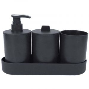 Ensemble d'Accessoires de Salle de Bain 4 Pi&egrave;ces Noir Mat - EINNENFFER - Distributeur de Savon, Porte-Brosse &agrave; Dents, Pot et Plateau - Compact et