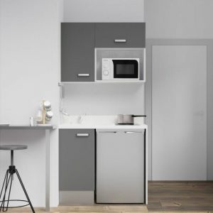 Cuisibane - Kitchenette K00L - 100 cm - emplacements frigo top et micro-ondes-Gris-Snova-évier à gauche