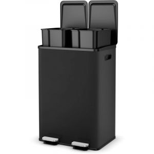 Goplus - Poubelle Tri 60L, Poubelle à Domicile avec 2 Compartiments 30L avec Ouverture Fermeture Douce, Compartiment Désodorisant Intégré et Cadre