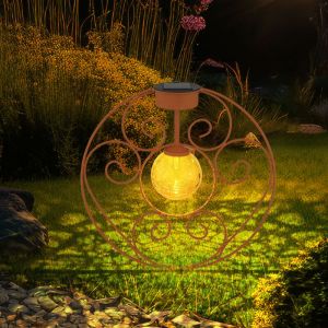 Lampe solaire boule de verre orientale couleur rouille lampe de jardin d&eacute;corative piquet lumi&egrave;re solaire en m&eacute;tal pour l'ext&eacute;rieur, m&eacute;tal verre, 1x