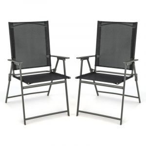 Goplus - Ensemble de 2 Chaises de Jardin en Textilène avec Cadre Métallique, Chaises Pliantes avec Dossier Haut & Accoudoirs, Chaise de Camping,