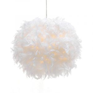 30CM Lustre D'Int&eacute;rieur Moderne Suspension Luminaire En Plumes Blanches Pures E27 Lampe &agrave; Suspension Romantique Nordique