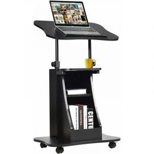 Costway - Table pour Ordinateur à roulettes, Table de Projection Inclinable/Hauteur Réglable 68-119 cm, Design Ergonomique avec 2 Rangements Idéal