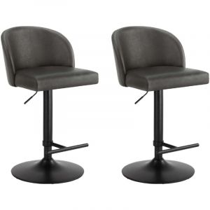 Lot de 2 Tabouret de Bar Chaise de Bar Réglable en Hauteur, Chaises Hautes Revêtement en PU, Rotatif sur 360°avec Dossier et Repose-Pieds Gris foncé