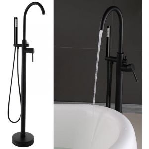 Robinet De Baignoire Autoportant Baignoire sur pied Cascade douche,Robinet de baignoire classique noir avec Douchette