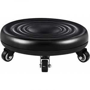 Ersandy - Tabouret Bas avec Roues, Tabouret &agrave; roulettes Pied Bas, Simili Cuir Si&egrave;ge Faible M&eacute;tal Pi&eacute;tement, Banc Rond en Cuir avec 5 Roues