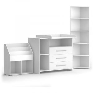 Vicco - Ensemble de meubles pour bébés Oskar, Blanc, 3 pièces, avec commode à langer, étagère à jouets et bibliothèque