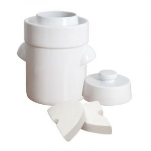 Outils Et Nature - Pot &agrave; choucroute pour la lacto-fermentation + pierres/couvercle 10L Blanc