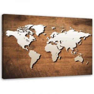 Image, Carte du monde sur une planche de bois - 60x40
