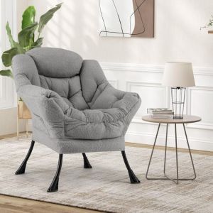 RELAX4LIFE Fauteuil Relax en Sherpa, Fauteuil Salon Design Scandinave avec Appui-tête-Poche Latérale-Patins Antidérapants pour Chambre Salon Bureau,