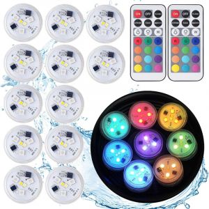 12 mini lumières LED submersibles, lumière sous-marine étanche et durable. Éclairage de bougie LED multicolore rvb avec télécommande, pour piscine,