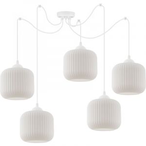 Suspension Spider Riffle Blanc Abat-Jour 5 Plaques Cylindre Blanc E27