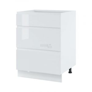 Casserolier &icirc;lot de cuisine Bellissi Blanc Brillant L 60 cm - Porte avec poign&eacute;e int&eacute;gr&eacute;e Coulisses tiroir avec amortisseur White