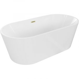 Mexen - Baignoire autoportante Luna 140 x 75 cm, blanche, trop-plein or bross&eacute; - 52031407500-55