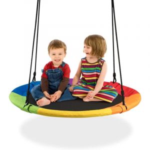 Goplus - Balancoire Nid d'Oiseau Rond 100 cm a Suspendre, Grande Balancoire Ronde avec Hauteur Reglable de 100 a 160 cm pour Enfants Adulte Jardin,