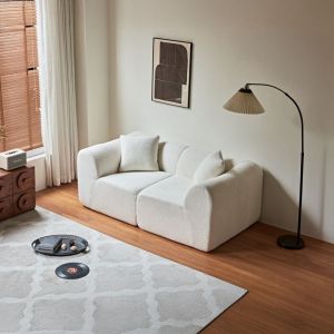 Canap&eacute; 2 places, Canap&eacute; droit avec 2 coussins, compact pour salon/bureau, velours, 194&times;87&times;67 cm, beige