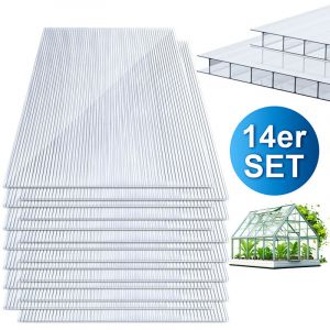 Randaco 14x Plaques de polycarbonate creux 4mm 121x60,5cm d&eacute;coupe 10,25m&sup2; r&eacute;sistant UV plaques &agrave; double paroi serre de jardin