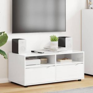 Meuble TV-Banc TV-Meuble T&eacute;l&eacute; Blanc brillant 100 x 48 x 43 cm Bois d'ing&eacute;nierie