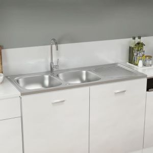 Maison Chic - vier de cuisine &agrave; double lavabo Evier 2 bacs Argent&eacute; 1200x500x155 mm Inox