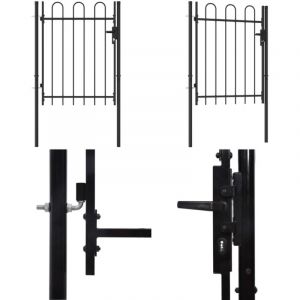 Portillon simple porte avec dessus arqué Acier 1x1,2 m Noir - Portail De Jardin - Portillon - Clôture - Barriere De Jardin - Portail En Acier - Home
