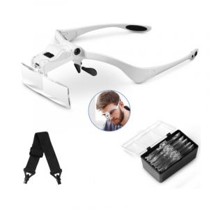Loupe serre-t&ecirc;te avec lumi&egrave;re LED, loupe frontale avec 5 lentilles d&eacute;tachables (1,0X, 1,5X, 2,0X, 2,5X, 3,5X), pour travaux de pr&eacute;cision, lecture,