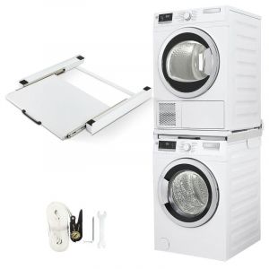 SWANEW Kit de superposition Capacité de charge jusqu'à 150 kg pour lave-linge Cadre intermédiaire avec tablette extractible Blanc 60x54cm