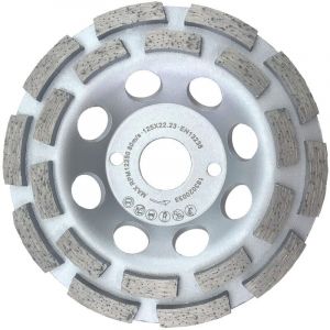 Meule boisseau diamant&eacute;e 125 mm universelle pour b&eacute;ton et pierre - Double rang&eacute;e, fixation 22,2 mm