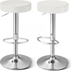 Tabouret de Bar Lot de 2, Chaise Bar Pivotante, Hauteur Réglable 63-84,5 cm, Chaise Bar Cuisine en PU, Repose-Pieds, Cadre en Métal Galvanisé