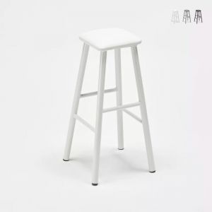 Tabouret de bar industriel en m&eacute;tal avec coussin en similicuir - Blanc