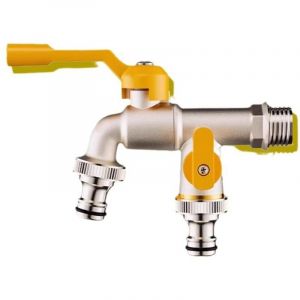 Robinet d'arrosage en laiton &agrave; double sortie, robinet d'arrosage ext&eacute;rieur antigel 1/2" x 3/4" avec robinet &agrave; bille en cuivre, robinet double tout