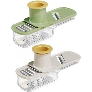 Mini mandoline 2 pi&egrave;ces, 3 en 1 - &Eacute;plucheur &agrave; gingembre et &agrave; ail, hachoir &agrave; l&eacute;gumes avec r&eacute;cipient