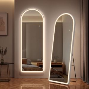 Emke - Miroir sur pied 160 x 60 cm, led Miroir sur Pied Miroir de Sol, Alliage d'Aluminium avec Cadre-Blanc